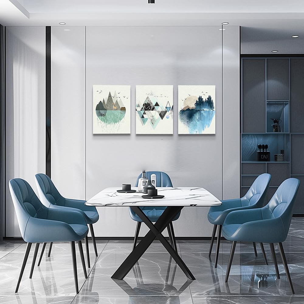 MHARTK66 Canvas Wall Art - Abstract Geometry Mountain Wall Artworks, 3 Panels, 12x16 inch, 3 Piece Set for Living Room, Office, Bedroom, Bathroom Home Decoration