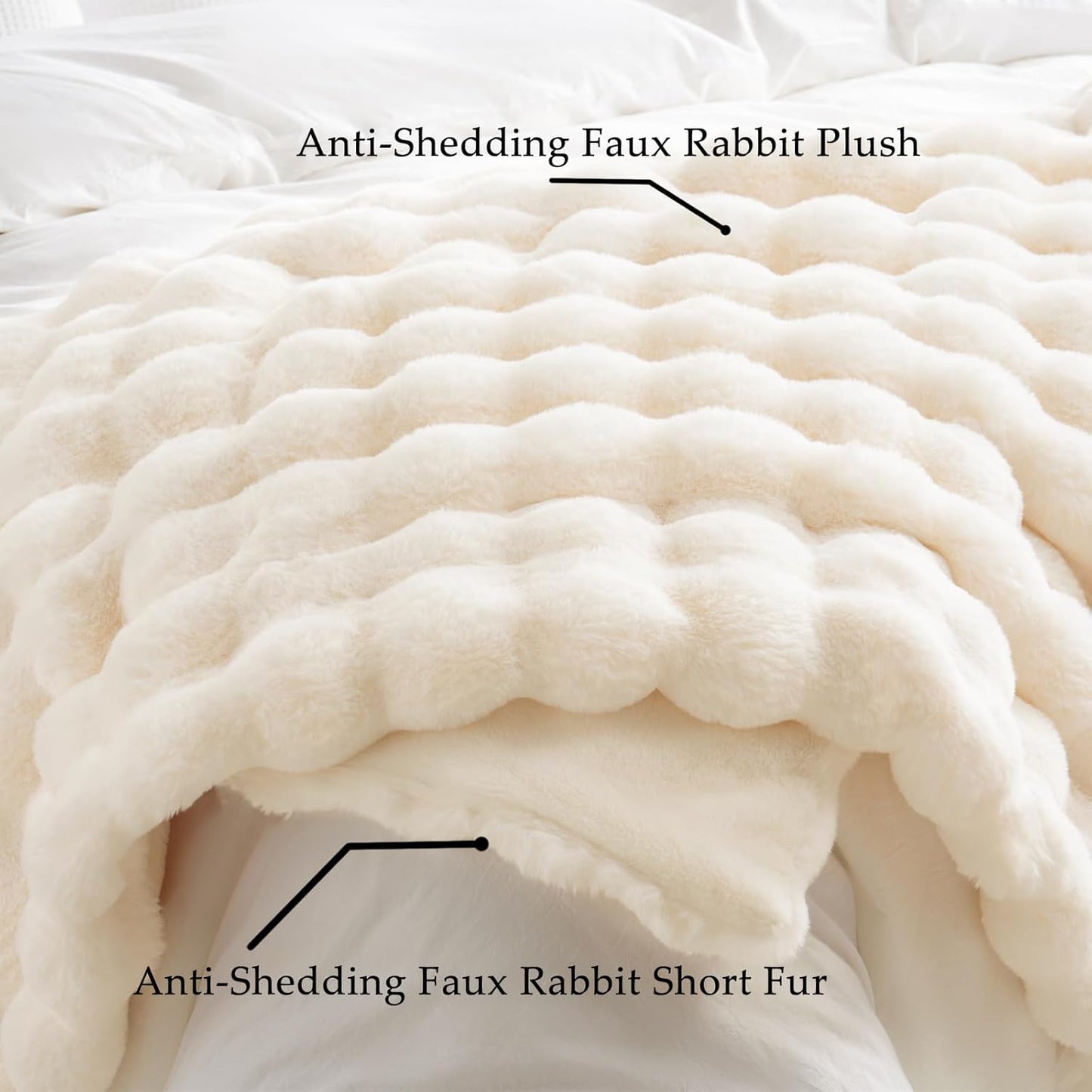 BENVWE Fluffy Faux Fur Throw Blanket for Couch, Soft Plush Thick Cozy Fuzzy Luxury Minky Bubble Blanket for Home Living Room Decor Gift for Women, Warm Ivory, 50" x 60", 1100GSM