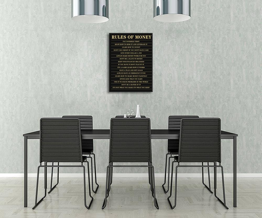 Inspirational Canvas Wall Art Rules of Money Motivational Posters and Prints Home Office Wall Decor Painting Artwork for School Bedroom Pictures Stretched and Framed Ready to Hang[18''W X 24''H]