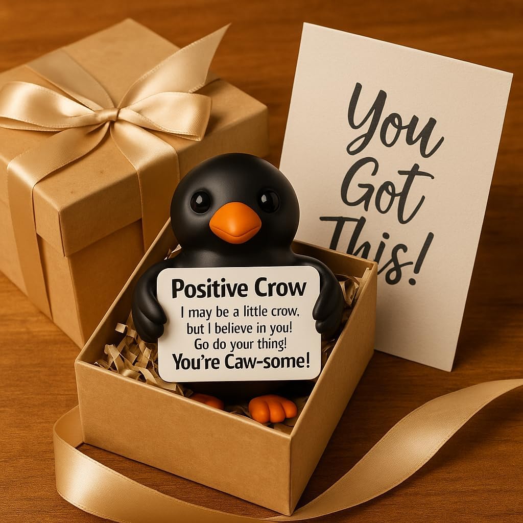 iStatue Positive Crow Resin Figurine – 4 Inch Halloween Indoor Decoration, Cute Motivational Quote Sign, Blackbird Fall Tabletop Decor for Office, Home, or Gifting (Black Crow)