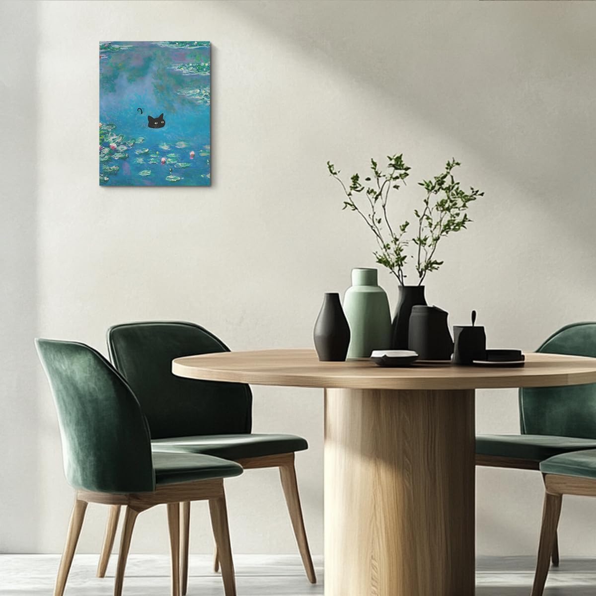 HZMLYDJ Cute Cat Wall Art Funny Cat in Water Lilies Posters Vintage Canvas Wall Art for Room Bedroom Living Room Bathroom Decor Aesthetic, Trendy Paintings Aesthetic Cats Lovers Decoration