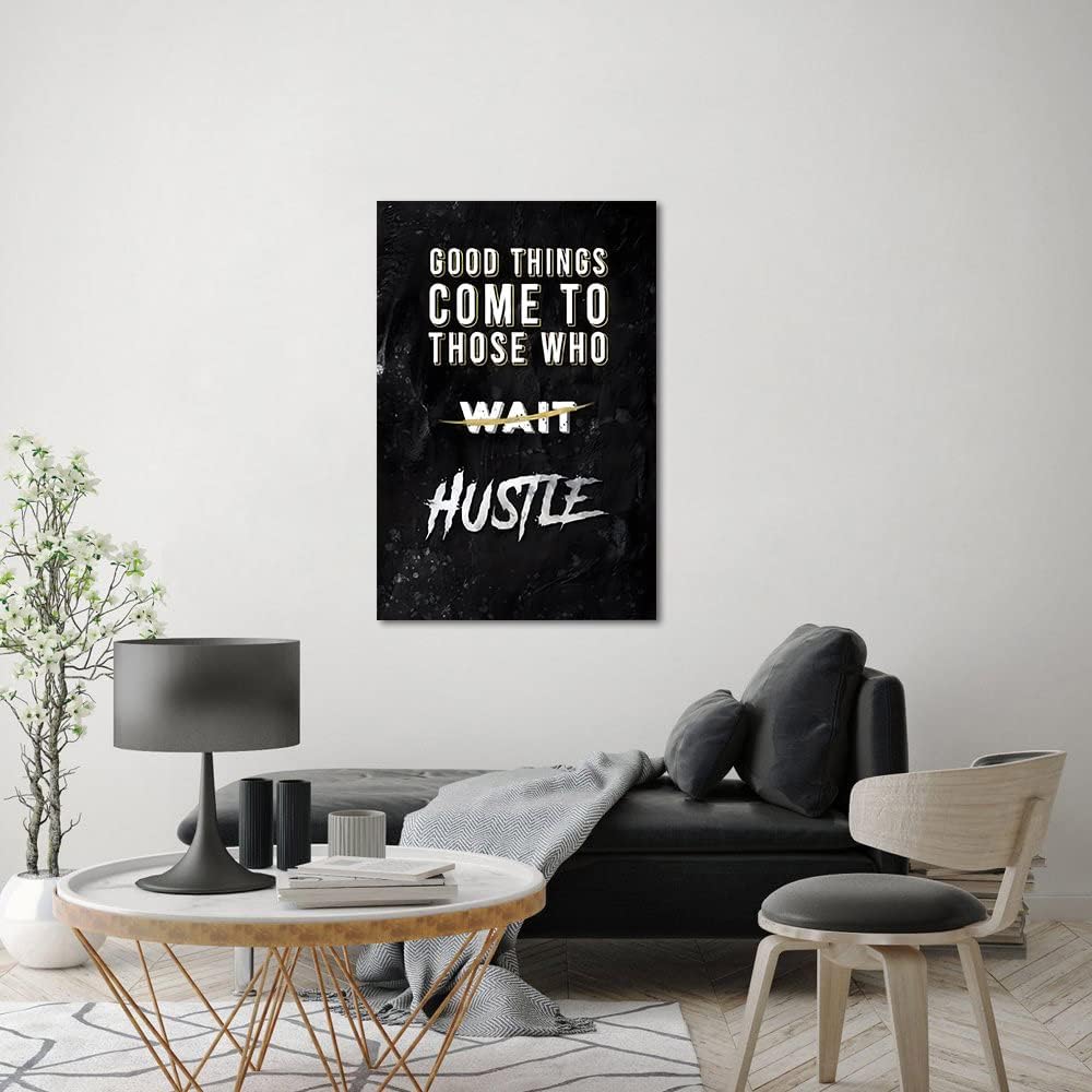 Black and White Letter Good Things Comes After Those Who Hustle Inspirational Posters and Prints Motivational Quote Art Wall Pictures for Living Room Office Framed Easy to Hang-24 Wx36 H