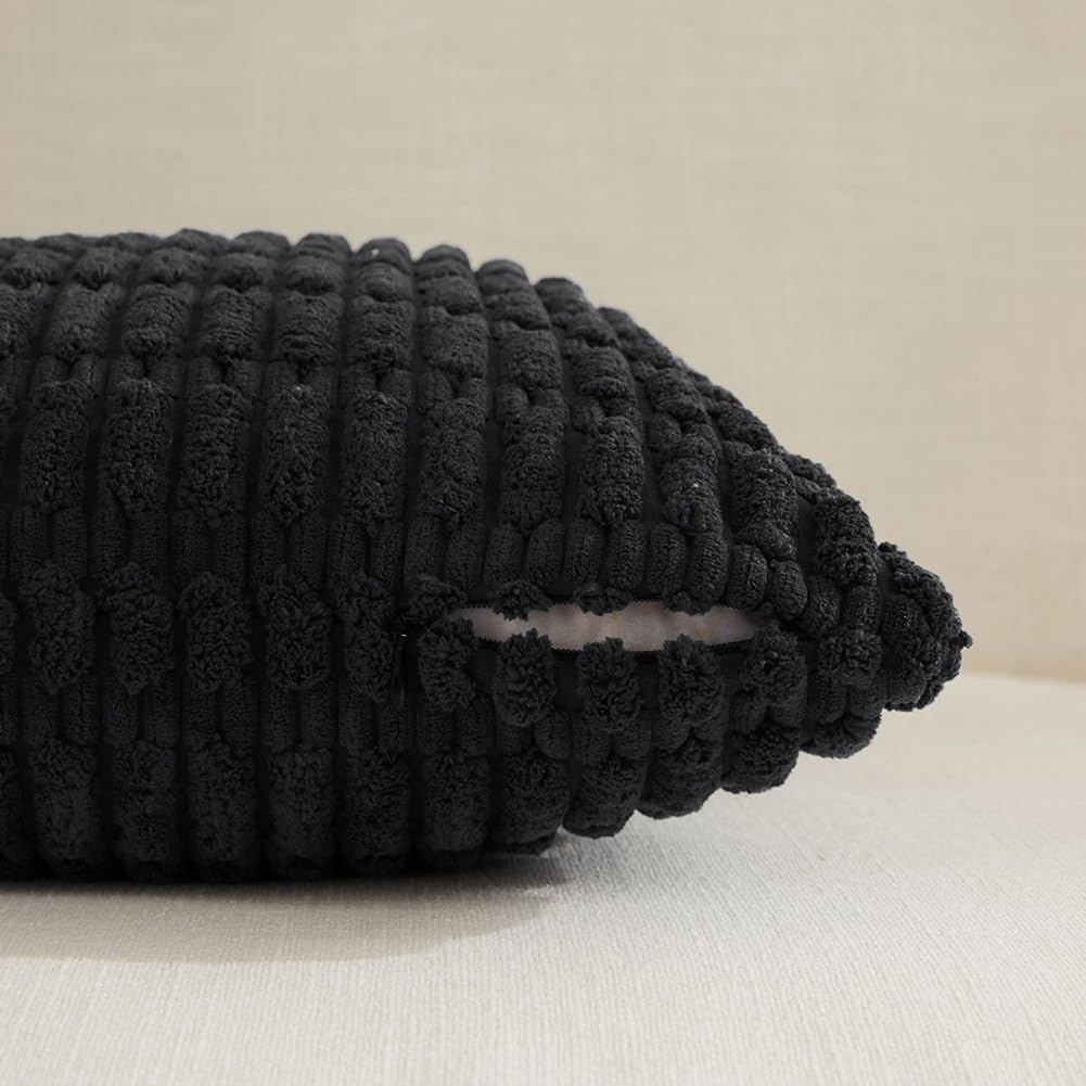 Fancy Homi 4 Packs Boho Black Decorative Throw Pillow Covers 16x16 Inch for Living Room Couch Bed Sofa, Rustic Modern Farmhouse Home Decor, Soft Plush Corduroy Cute Square Cushion Case 40x40 cm