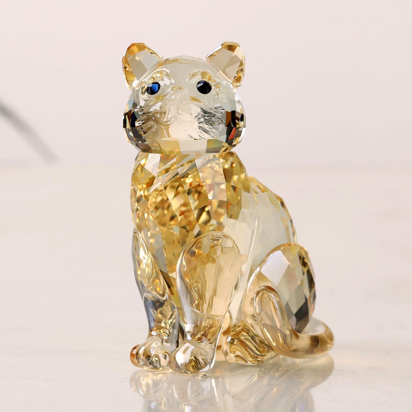 Crystal Cat Realistic Animal kitten Art Figurine Collection Table top Ornament Statue Home Decor (Gold)