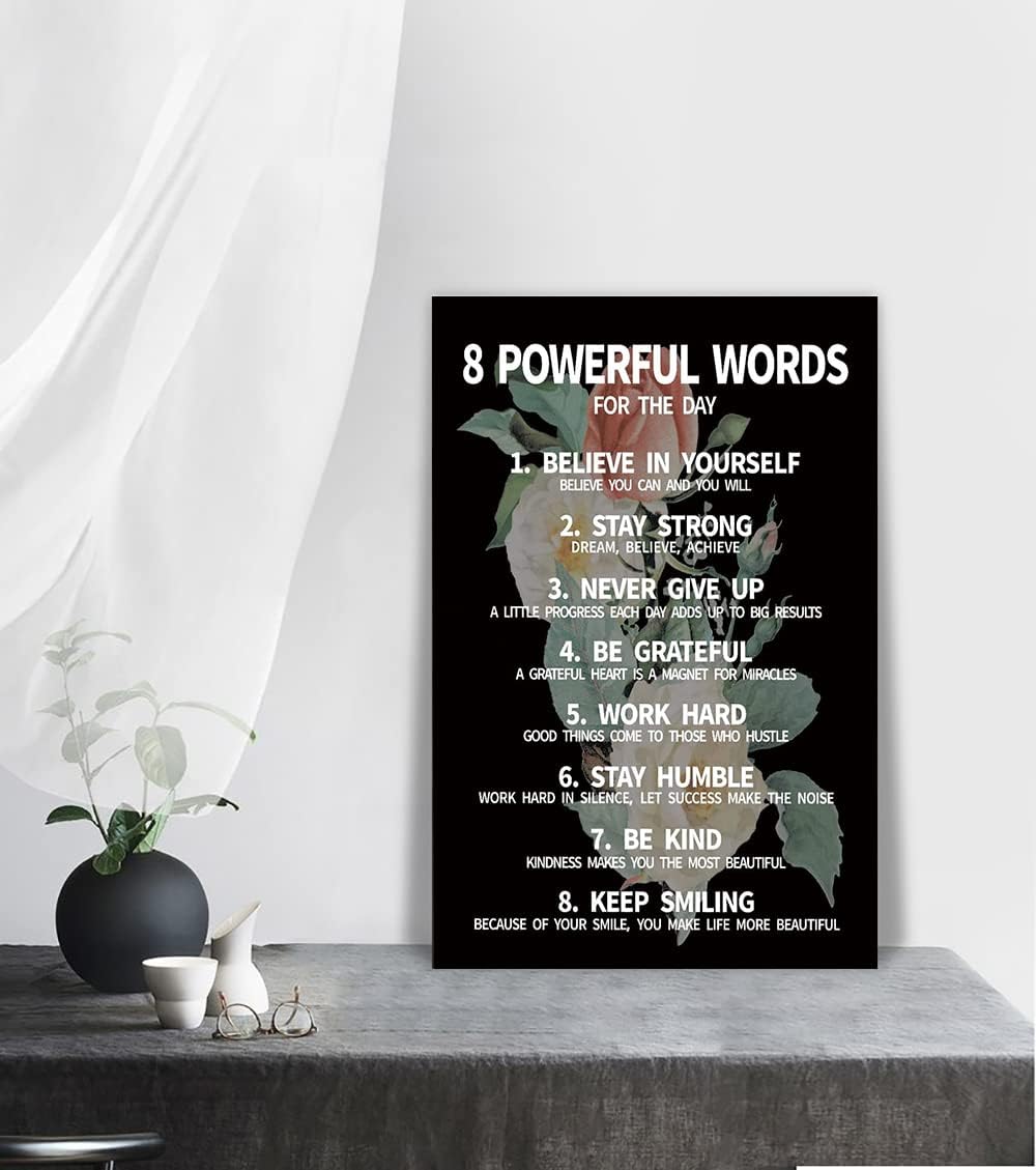 Inspirational Office Quotes Sayings - 8 Powerful Words for The Day Canvas Decoration Paintings with Flower Background Suitable for Office School Library Home Wall Hangings HD Print-18 inch x 24 inch