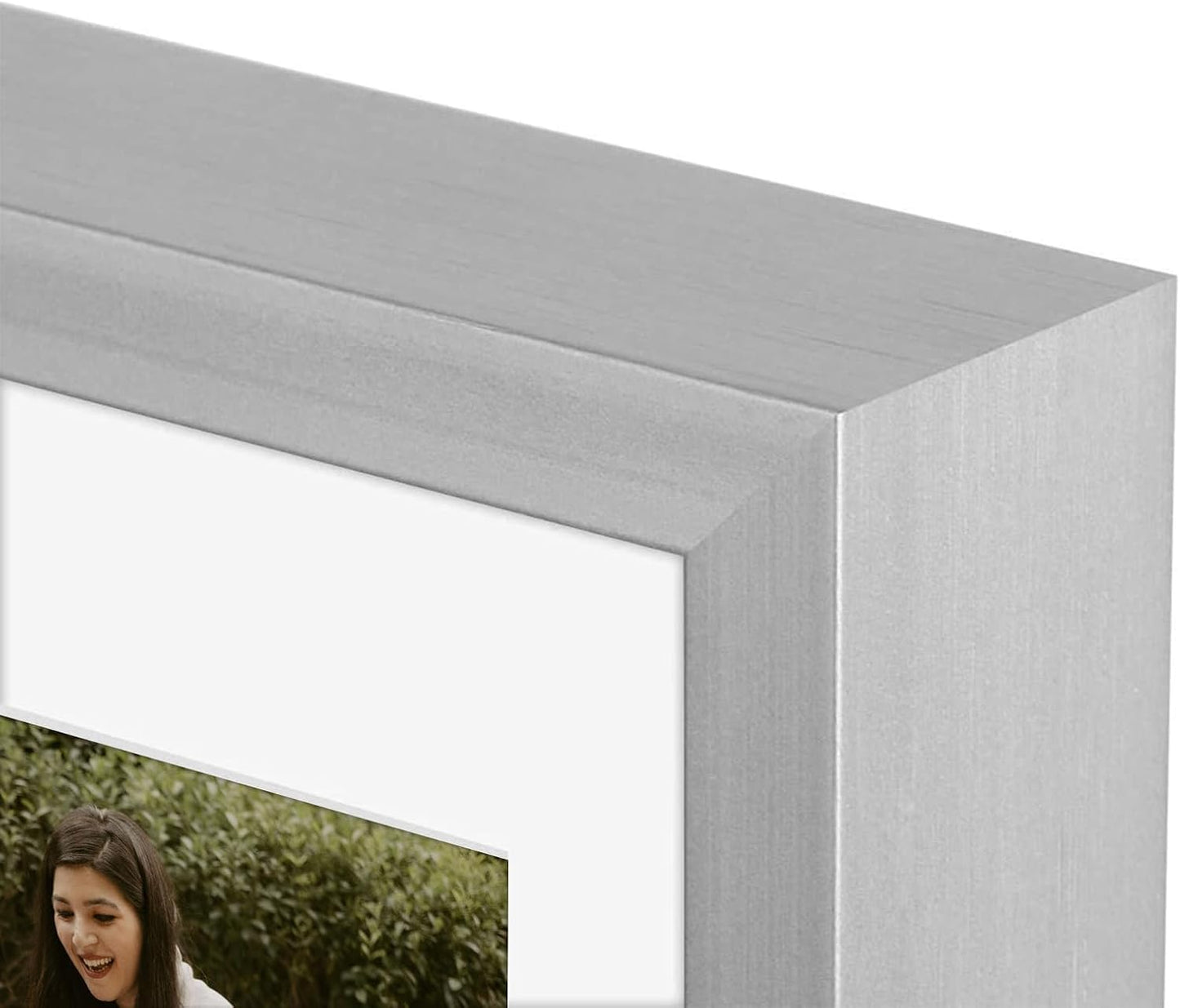 Frametory - 7x14 Aluminum Collage Picture Frame - Display 4x6 Pictures with 3 Openings Mat - Real Glass Front - Horizontal/Vertical Wall Mount - Silver 1 Pack