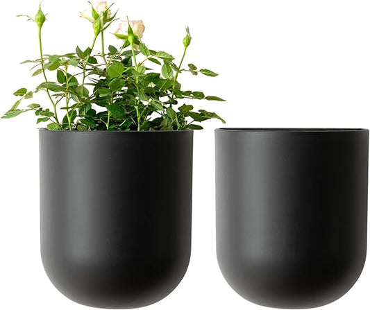 LA JOLIE MUSE Wall Hanging Planters for Indoor Plants，Hanging Flower Pots for Air Plants Succulent, Set of 2, 5.7L*4.1W*7H, Black