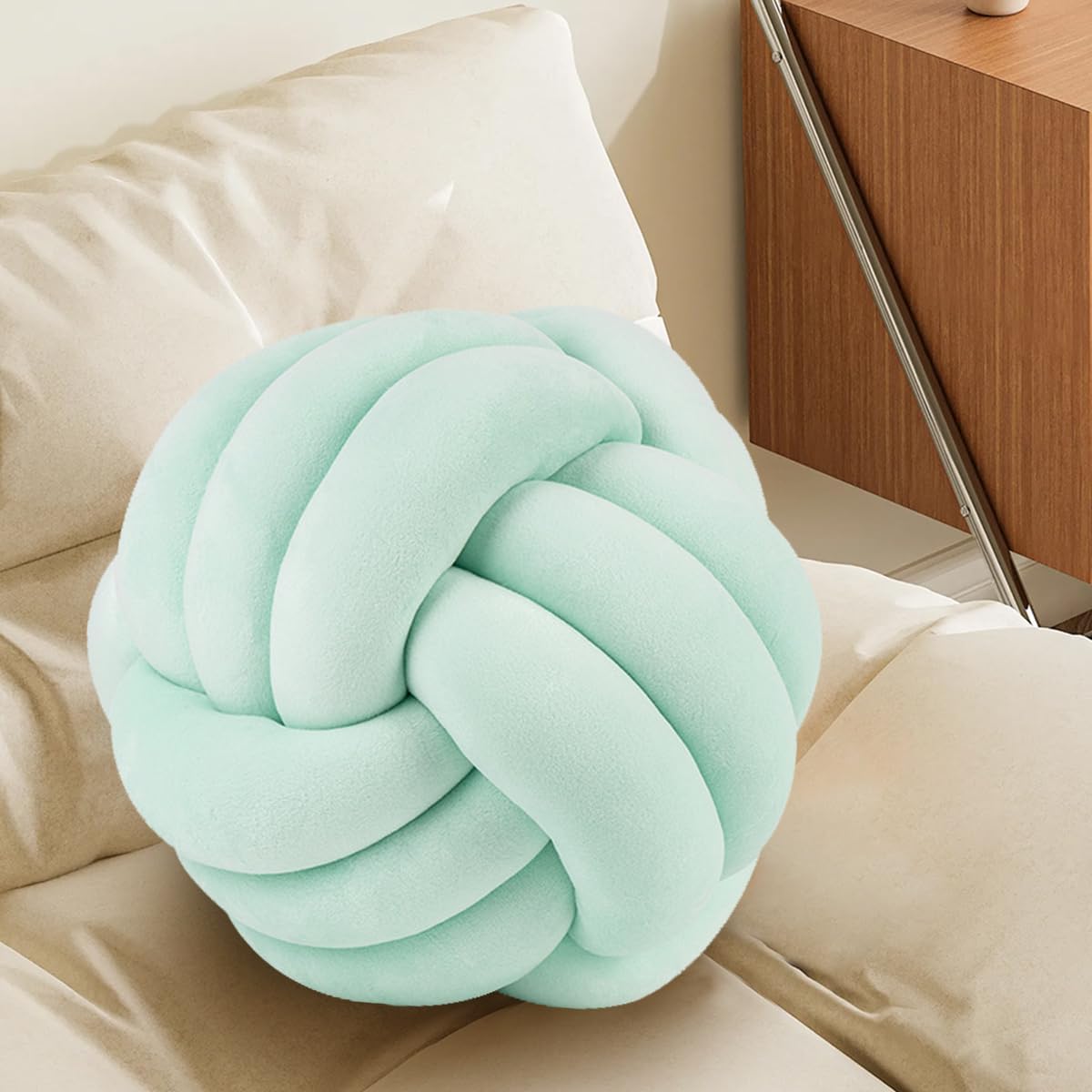 Knot Pillow Ball, Handmade Decorative Throw Pillow, Soft Round Knotted Cushion for Couch & Bedroom, Cute Home Decor, Braided Pillow for Living Room (7.87 Inches, Teal)
