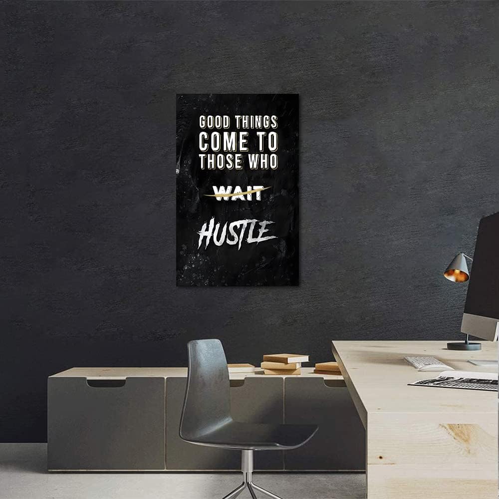 Black and White Letter Good Things Comes After Those Who Hustle Inspirational Posters and Prints Motivational Quote Art Wall Pictures for Living Room Office Framed Easy to Hang-28 x44 in