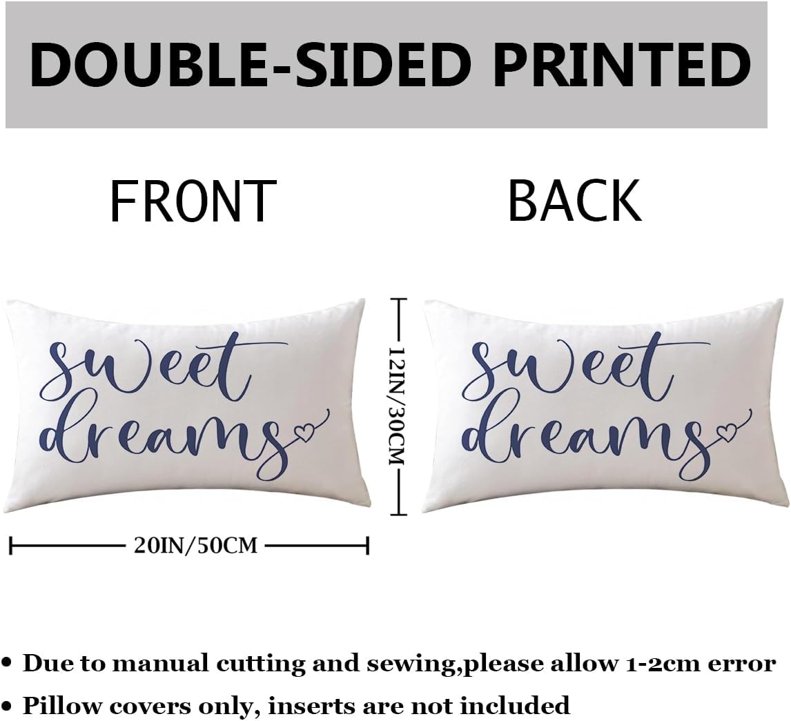 Bedding Decorative Lumbar Pillowcases Sweet Dreams Good Night Cushion Covers Sleep Themed Decorative Throw Pillow Covers 12''x20'',2Pack Super Soft for Bedroom Guest Room Housewarming Gifts (Blue)