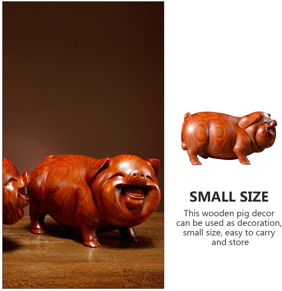 Mini Wooden Pig Figurine Auspicious Wood Carved Pig Statue Zodiac Animal Figurine for Home Outdoor Garden Decor