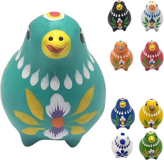 Decorative Clay Bird Figurines Hand-Painted Folk Art Design Collectible Smal Figurines Holiday Birthday Couples Friend Unique Gift Idea Decorative Home Art Table Bring Good Luck (Turquoise)