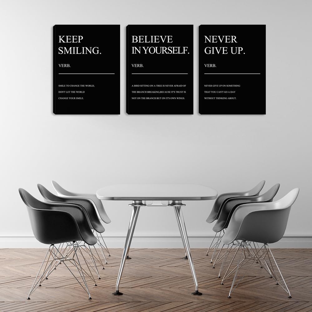 Black Office Wall Decor Poster Positive Motivational Prints 3 Pieces Framed Canvas Wall Art Positive Quote Inspirational Wall Art Painting Picture Wall Decor Art for Bedroom Living Room (48"Wx24"H)