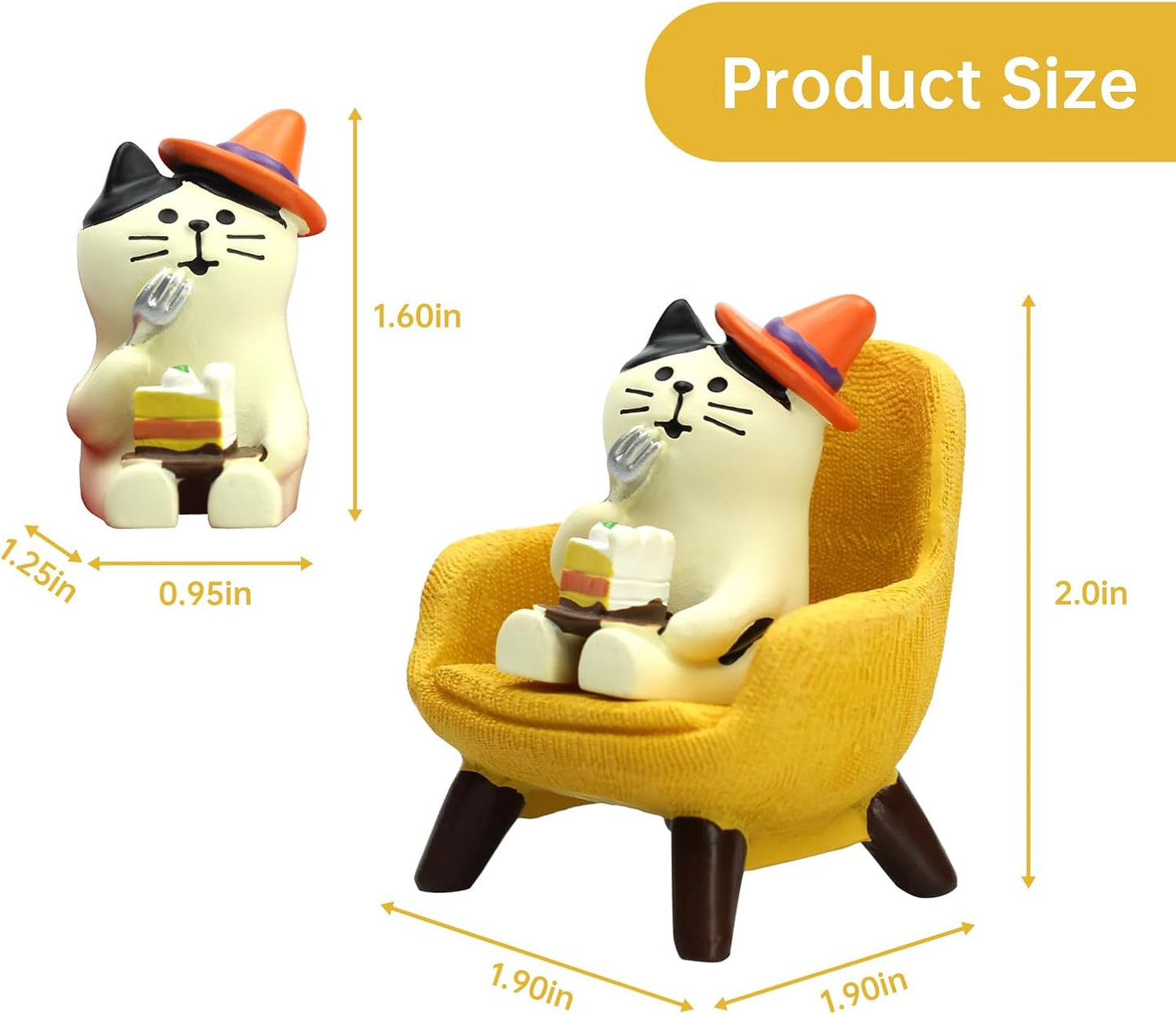 Cute Mini Cat Eating Cake Figurine Resin Cat for Office, Home Decoration Perfect Cute Cat Gift for Cat Lovers - Yellow Sofa