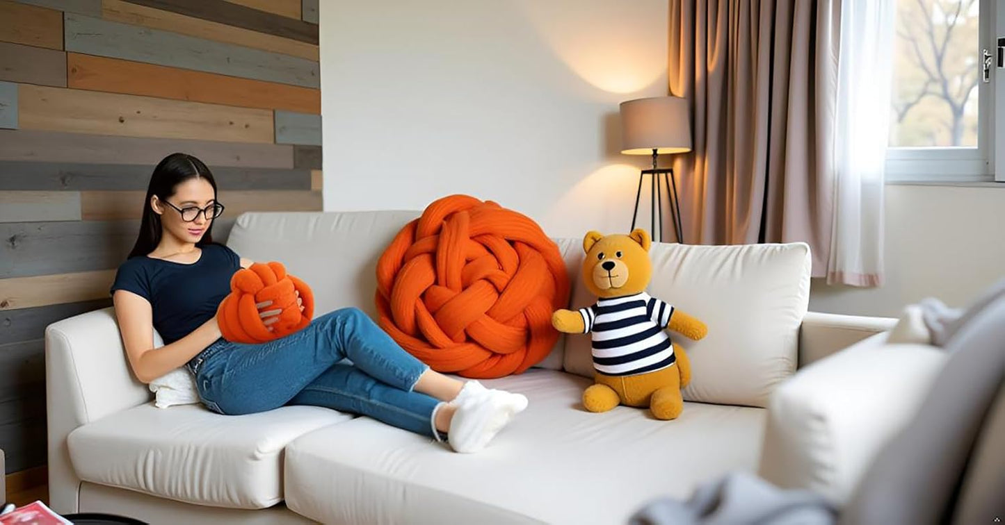 Knot Pillow Ball Plush - Decorative Throw Pillows for Bed Stress Relief, Round Knot Cushion for Sofa Decor Pet Toy, Orange 8 inch