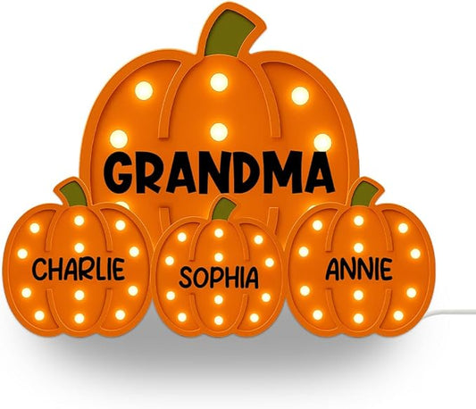 3D Effect Halloween Collapsible Light Up Pumpkin Decor - Halloween Pumpkin Indoor Decor Light Up - Cozy Fall Vibe Home Decoration - Personalized Light Box (Grandma Version)