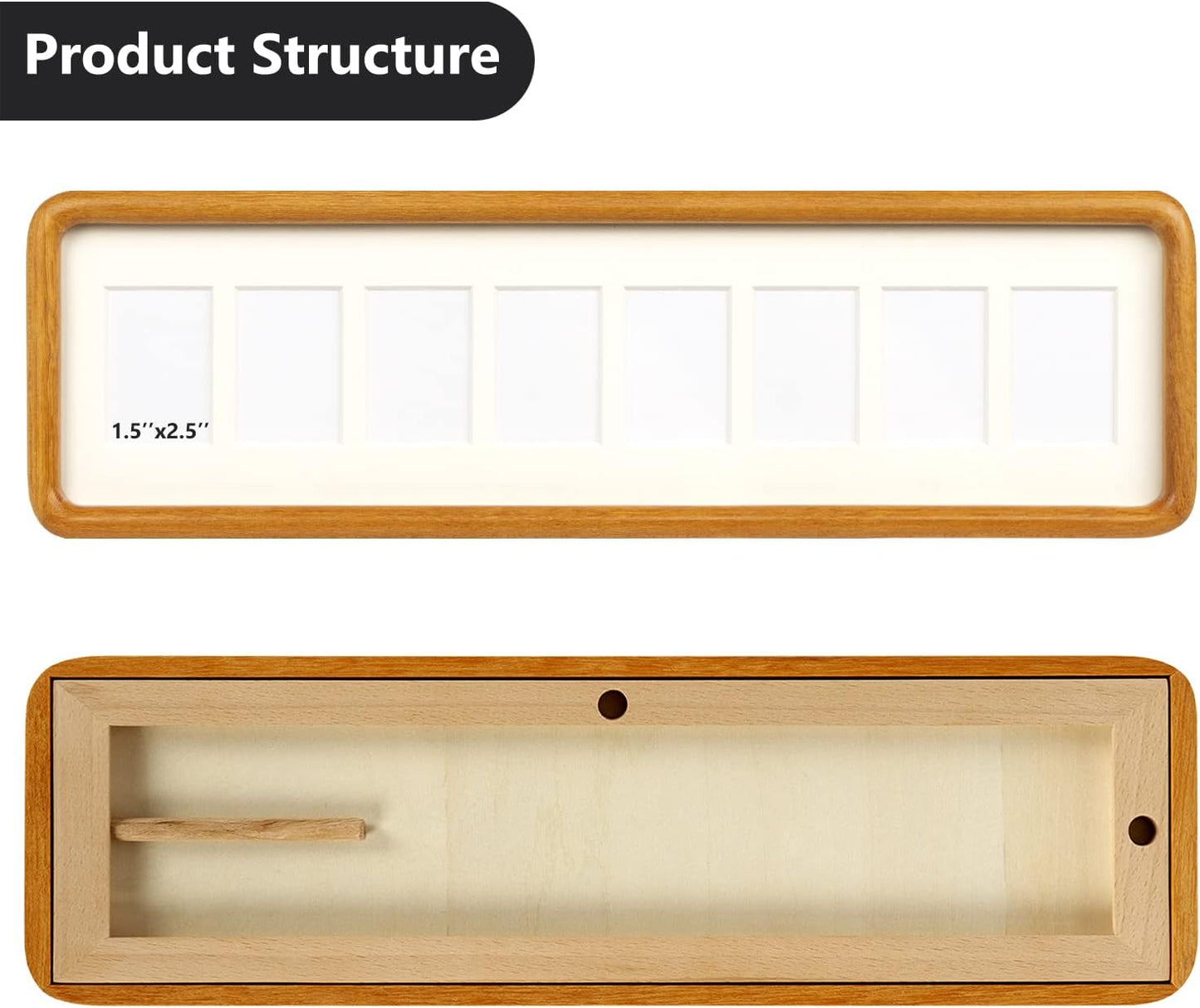 Hans 4""x16"" Collage Picture Frame with Single Mat, 1.5x2.5 Collage Matted Frame - Wall Mounting Horizontal or Vertical Display(8 Openings), Teak