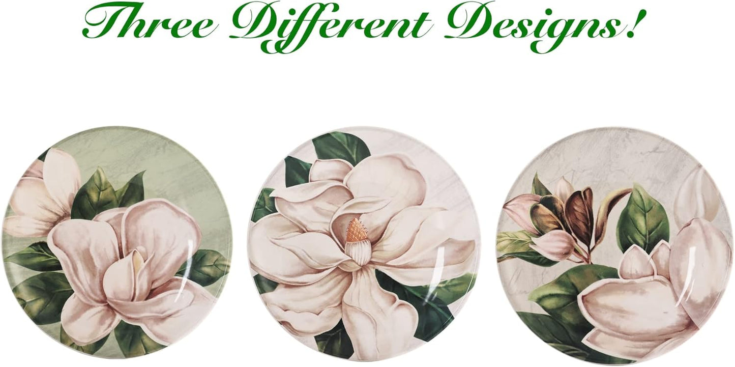 Bico Magnolia Floral Appetizer Plates Set of 6, 6 Inch Small Ceramic Dessert Plates for Snacks, Salad, Tablescape, Microwave and Dishwasher Safe, Gift for Housewarming and Thanksgiving