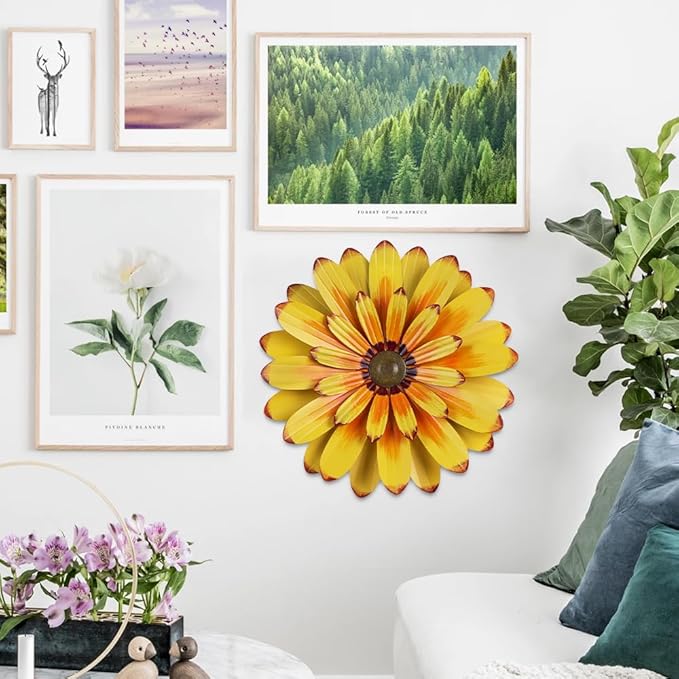 YEAHOME 16'' Metal Flower Wall Decor - Sunflower Wall Art Decorations Hanging for Bedroom, Living Room, Bathroom Boho Office