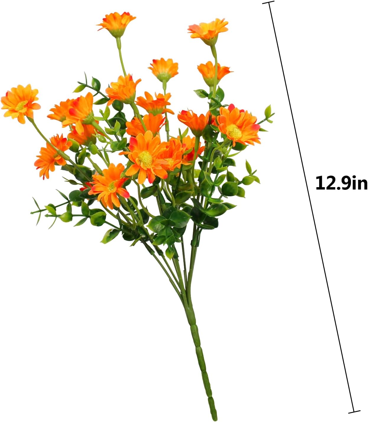 Fake Mums - Fall Marigold Flowers 8 Bundles Artificial Orange Daisy Flower Outside Plants for Home, Diwali Decor, Day of The Dead Decorations (Orange)