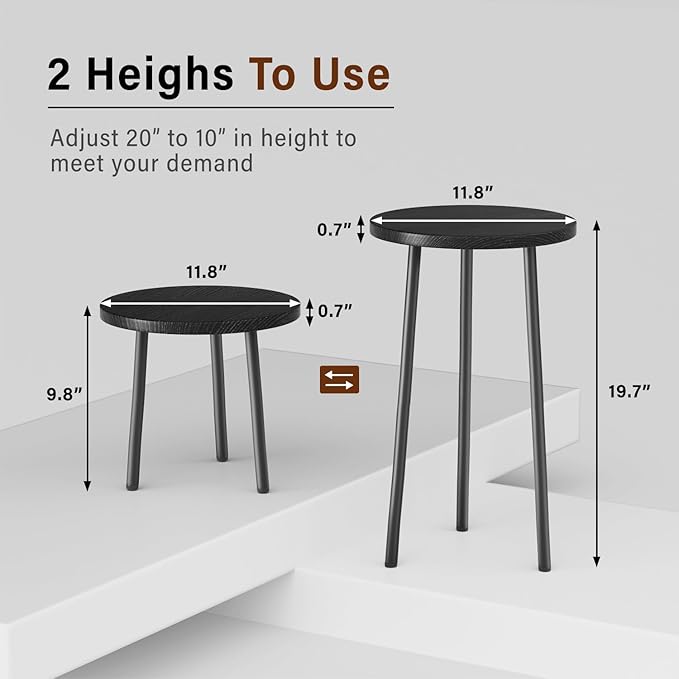 Plant Stand Indoor 2 Pack: Corner Wood 20 Inch Plant Stand Mid Century Modern Decor - Small Round Plant Table for Indoor Plants - Outdoor Plant Holder for Patio Living Room Bathroom Office (Black)