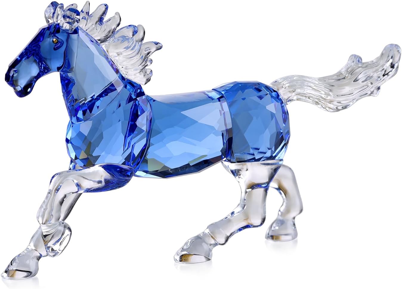 Crystal Horse Realistic Animal Art Figurine Collection Table top Ornament Statue Home Decor (Blue)