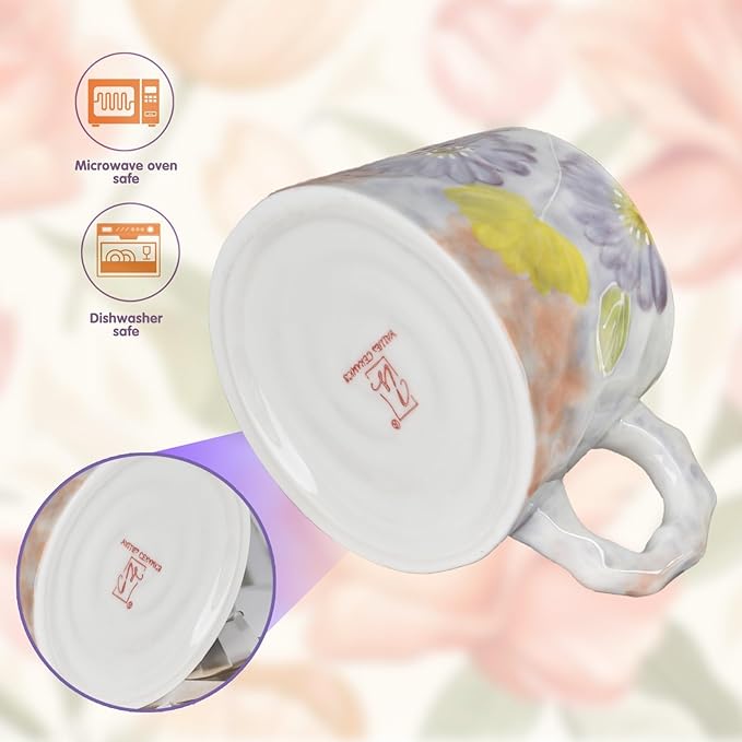 13oz ceramic mug, enlarged and thickened breakfast cup, suitable for spring, summer, autumn and winter, hand-painted cup, a personalized gift for girlfriend.
