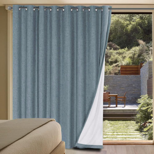 H.VERSAILTEX Linen Blackout Curtains Durable Thick Textured Linen Look 100% Blackout Patio Door Curtain Anti Rust Grommet Extra Wide Sliding Door Curtain Panel, W100 x L108 inch - Stone Blue