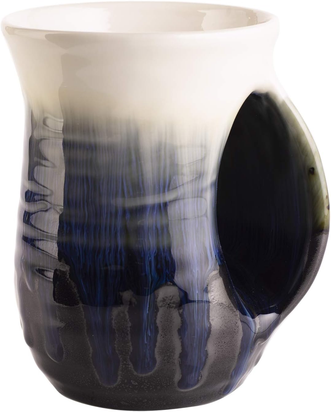 GUTE Hand Warmer Mug, Ceramic and Hand Painted - Contoured Pocket will Hold Warmth From The Heat Of Your Drink To Keep Your Fingers Warm, Comfy Handwarmer (Ocean Blue) (Right Handed)