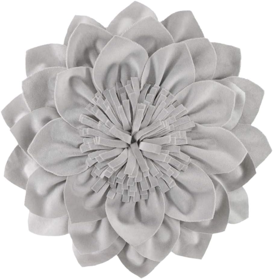 Decorative Throw Pillow 3D Flower Round Pillow Accent Handmade Cushion with Insert for Couch Bed Home Decor 14 inch Grey