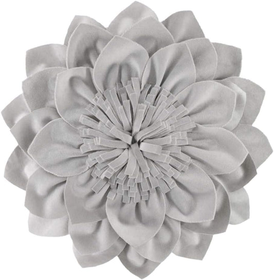 Decorative Throw Pillow 3D Flower Round Pillow Accent Handmade Cushion with Insert for Couch Bed Home Decor 14 inch Grey