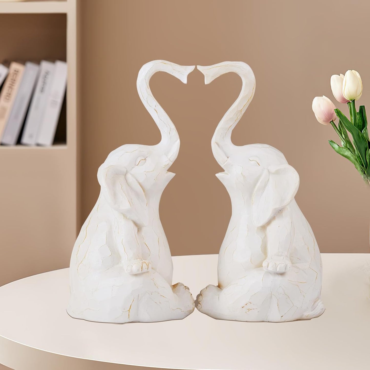 Loving Pair of Elephants - Handmade Elephant Statues - Symbolic Home Decor Figurines for Love, Luck, and Harmony - Ideal Gift for Wedding, Anniversary, Mother's Day