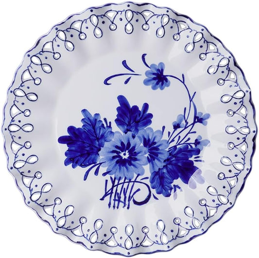 Luxury Ceramic Plate Large Fruit Salad Plate Blue and White Porcelain Dining Table Main Dish Plate Kitchen Cutlery Tray, Microwave Safe, Gift for Housewarming and Thanksgiving (Sunflower,15'')