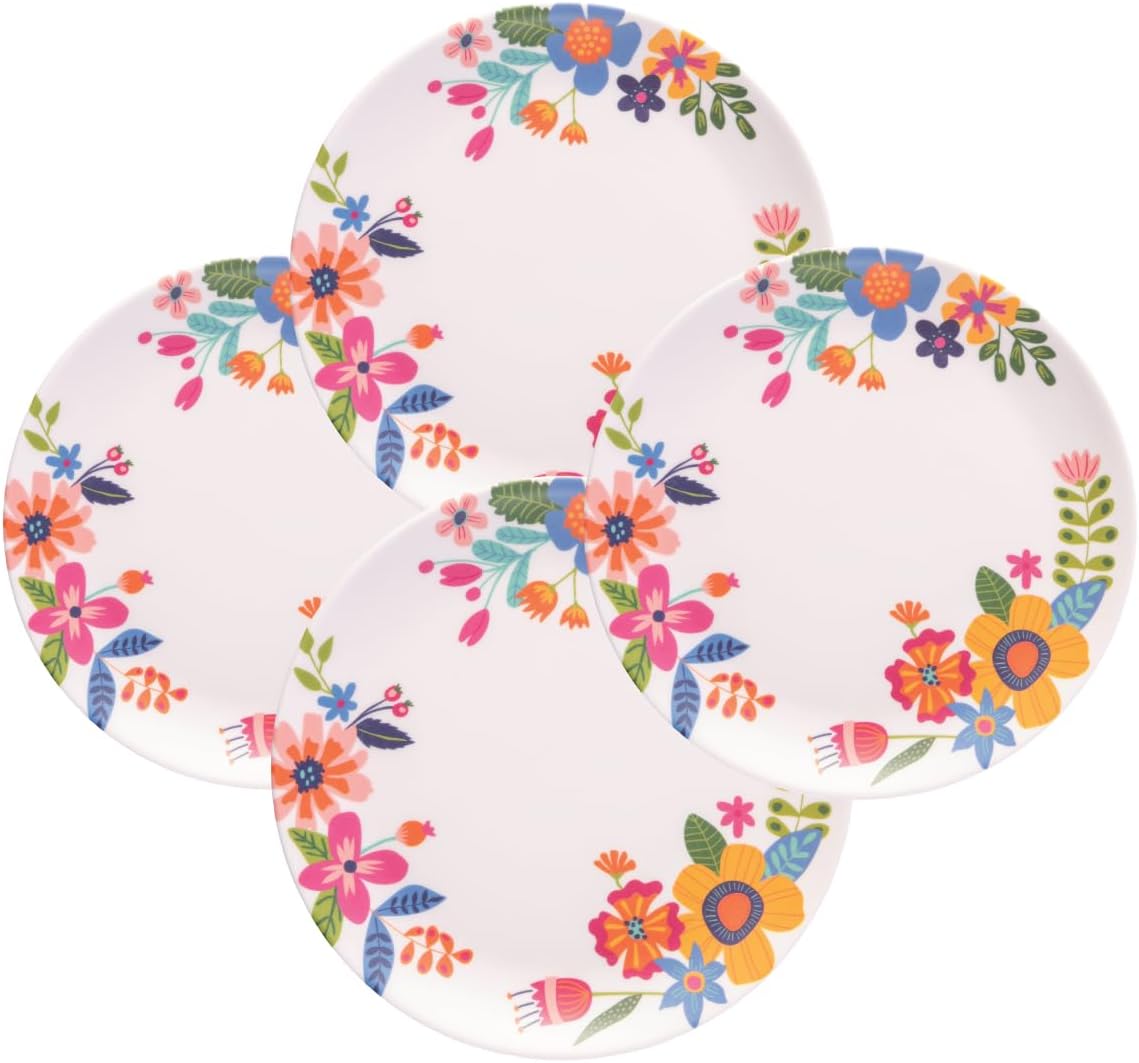 Karma, 7.75 inches Melamine Dessert Plates Set of 4, Reusable Dishwasher Safe Plates for Outdoor and Indoor, Shelly Floral