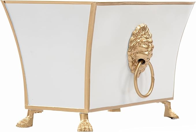 Jaye's Studio Paws and Claws Regency Rectangular Metal Cachepot, White Planter for Countertop, Fluted Planter with Feet, Modern Plant Pot, Centerpiece for Kitchen or Living Room, 12 Inch Vase