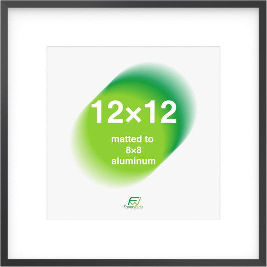 FrameWorks 12x12 Matted to 8x8 Picture Frame – Aluminum Frame w/Tempered Glass, Removable Mat for Photos, Posters, Art, Stylish Wall Frame for Home Decor, Gallery Walls, Office, Living Room - Black