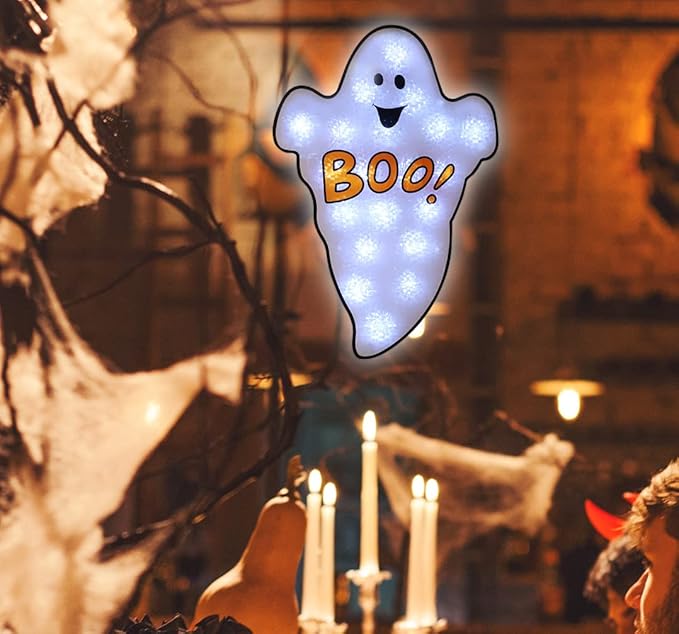 20LED Lighted Boo Ghost Halloween Window Silhouette Decoration,Halloween Decoration (Boo)