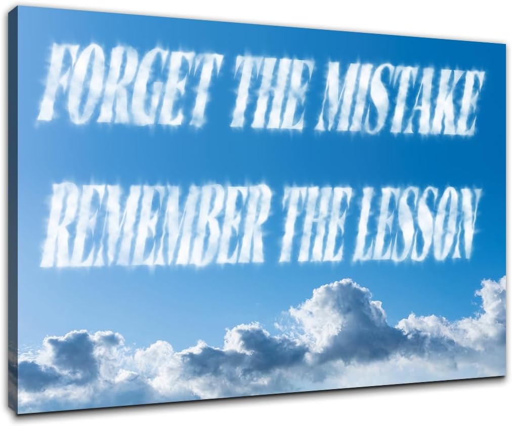 Inspirational Poster Wall Art Forget The Mistake Remember The Lesson Motivational Quotes Print on Canvas Picture Painting Artwork for Living Room Workplace Wall Decoration Ready to Hang [36''Wx24''H]