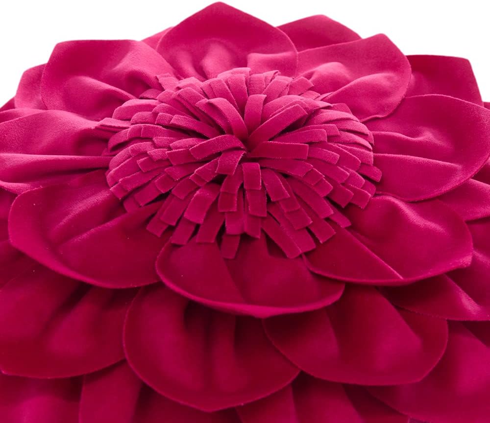 Decorative Throw Pillow 3D Flower Round Pillow Accent Handmade Cushion with Insert for Couch Bed Home Decor 12 Inch Rose Red