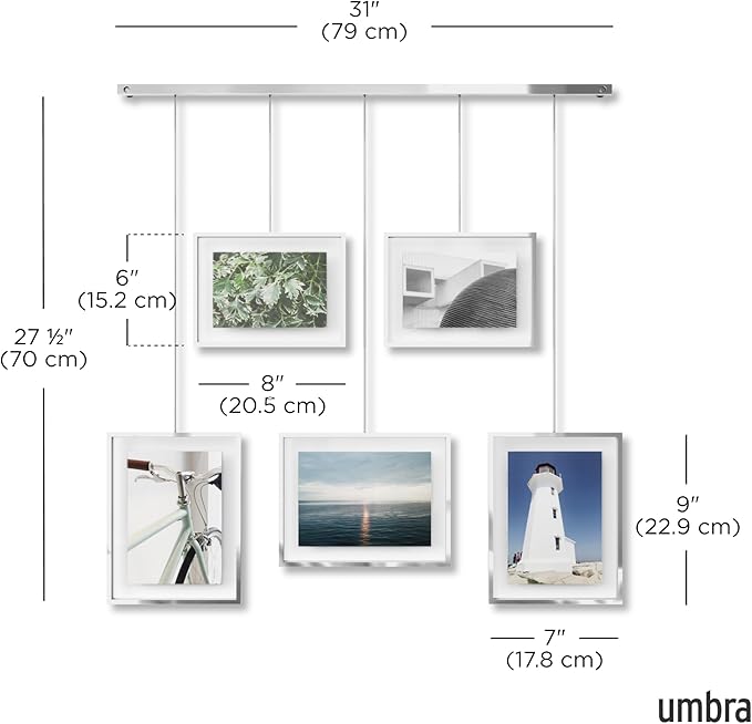 Umbra Exhibit Adjustable Photo Display – DIY Collage Set Mounts in Various Layouts Horizontally and at Different Angles - Holds 5 Picture Frames for Photos, Prints, Artwork and More, 4 by 6 inch and 5
