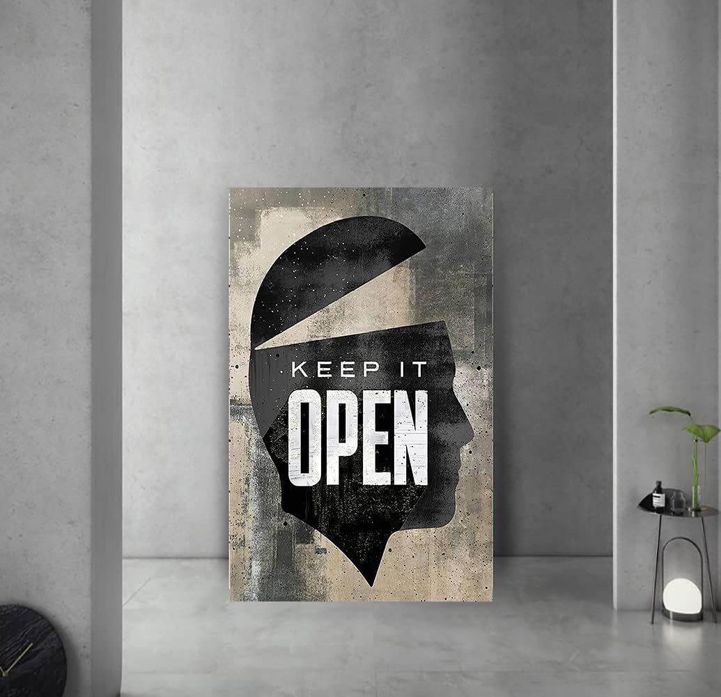 Inspirational Posters for Office with Inspiring Sayings Keep It Open Abstract Men Head Portrait Vintage Modern Home Decor Artwork for Living Room Bedroom Decor HD Print Ready to Hang-28"Wx44"H