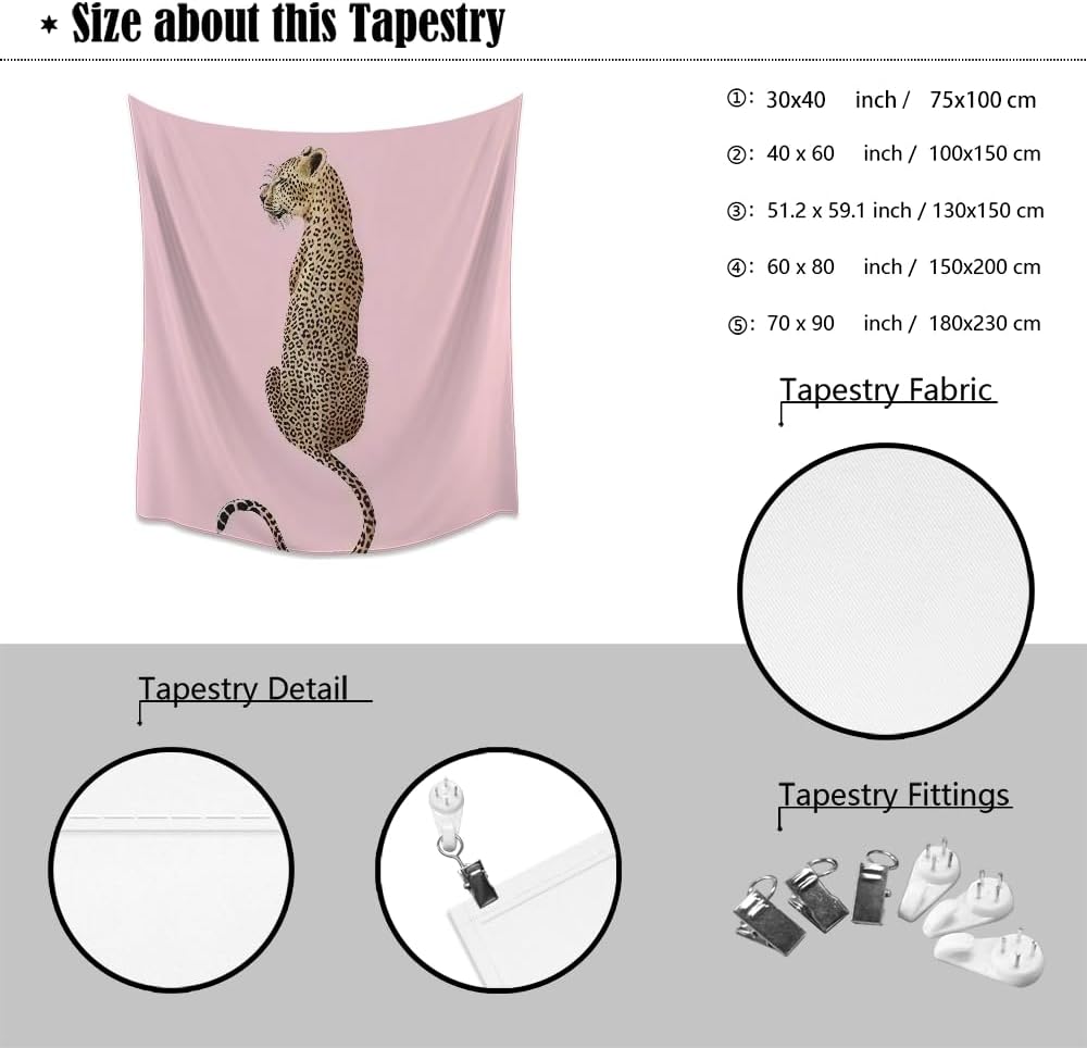 Medpol Pink Cheetah Tapestry Funky Preppy Leopard Wall Hanging Funky Dopamine Animal Tapestries Minimalist Aesthetic Wall Decor for Living Room Bedroom 30x40inch