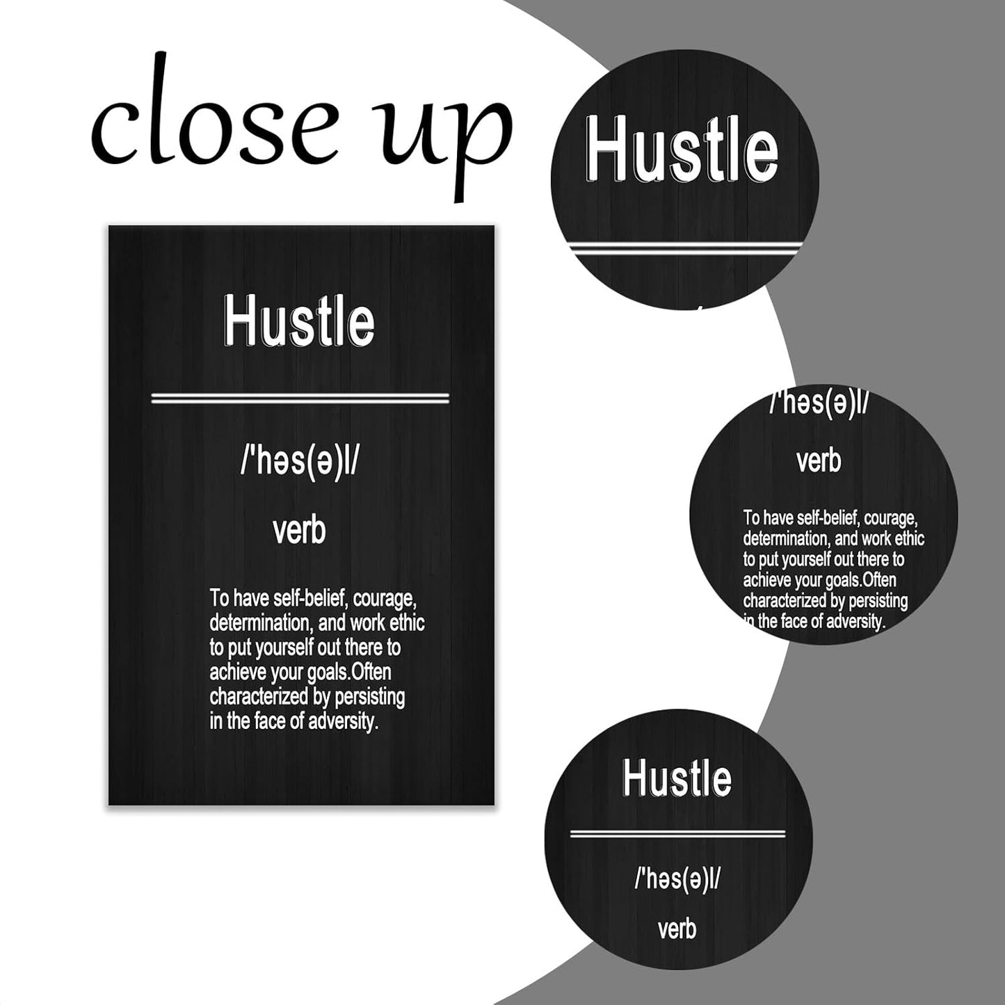 Inspirational Canvas Wall Art Hustle Motivational Entrepreneur Quotes Framed Picture Print Positive Poster Painting Wall Decor Artwork for Modern Home Bathroom Bedroom Ready to Hang [12''Wx18''H]