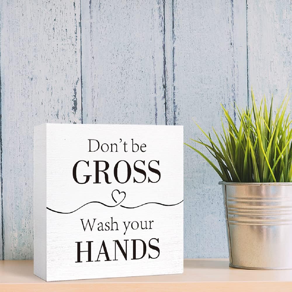 Funny Wood Sign 'Don't Be Gross' - Wash Hands, Wooden Block Sign for Bathroom, Toilet, Restroom, Home Decor