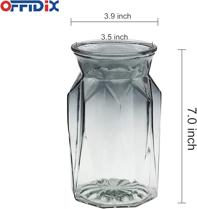OFFIDIX Glass Vase, Geometric Faceted Design Flower Vase for Weddings, Events, Decorating, Arrangements, Office, or Home Decor