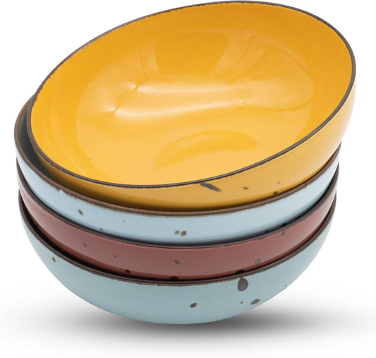 Esfour Round Porcelain Bowls - 20 Ounce - Set of 4 - Microwave, Oven, Dishwasher-Safe, Scratch Resistant, Porcelain Durable Small Dishes Bowls for Cereal, Salad, Pasta, Soup, Dessert - Assorted Vivid