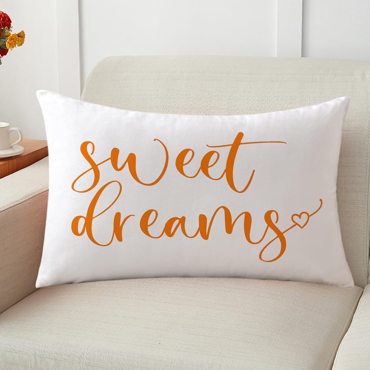 Bedding Decorative Lumbar Pillowcases Sweet Dreams Good Night Cushion Covers Sleep Themed Decorative Throw Pillow Covers 12''x20'',2Pack Super Soft for Bedroom Guest Room Housewarming Gifts (Orange)