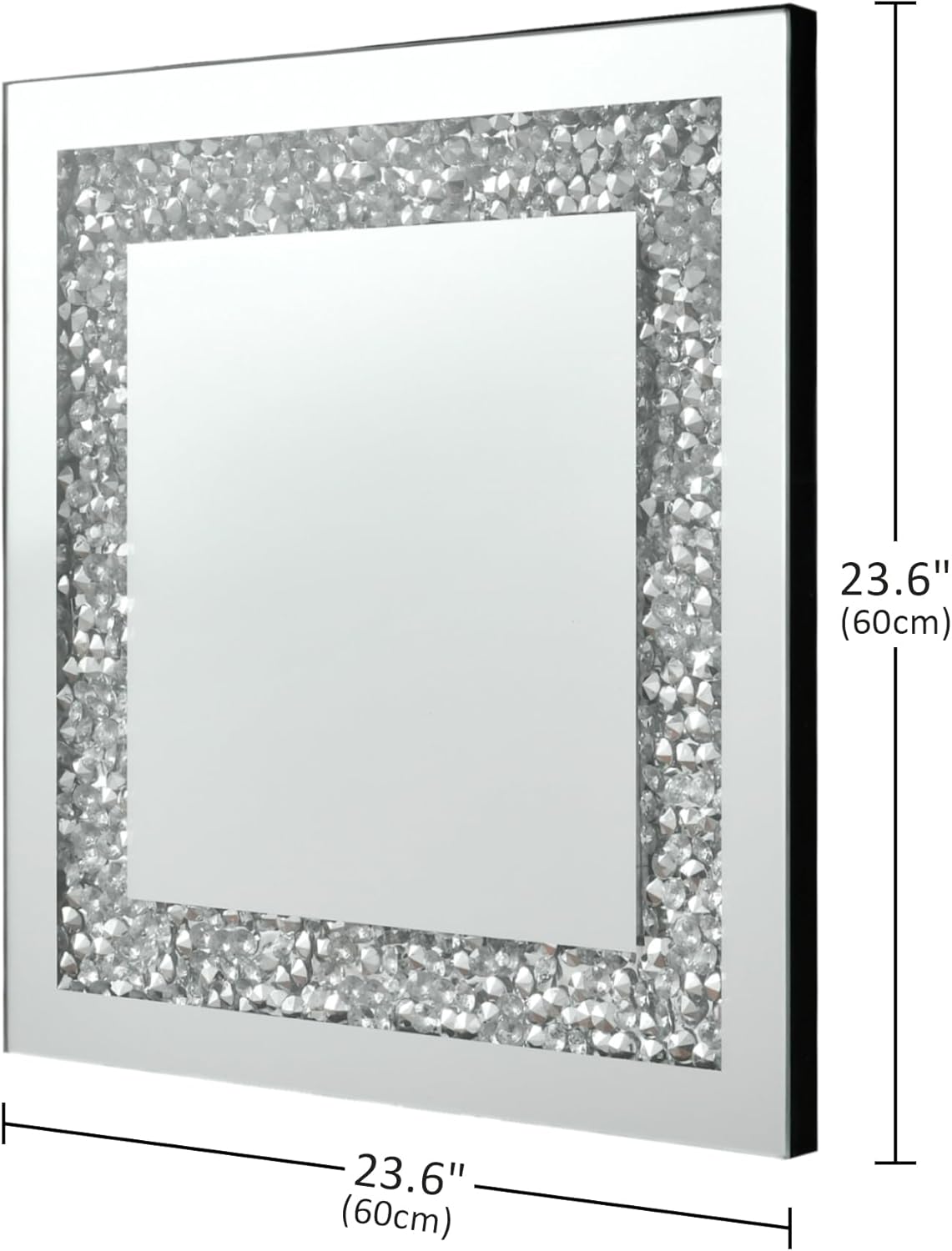 Crystal Decorative Mirror-24 x24 Rectangle Gorgeous Silver Mirror, Crush Diamond Mirror for Wall Decoration Bedroom, Hallway, Dining Room