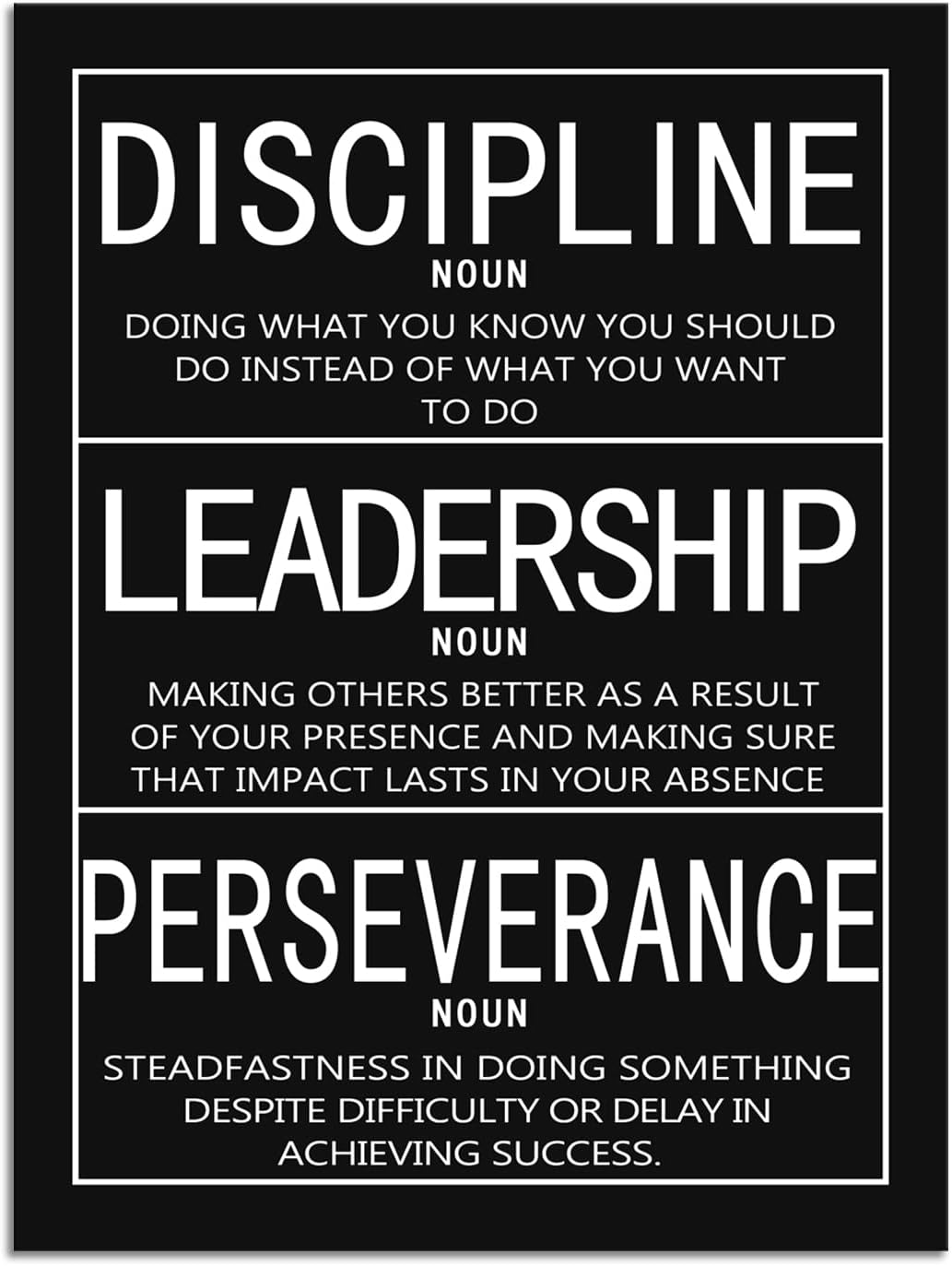 Discipline Noun Leadership Noun Perseverance Noun Inspirational Wall Art Canvas Print Home Decor Wooden Framed Prints Motivational Quotes for Wall Art Office Decor Ready to Hang[30" W X 40" H]