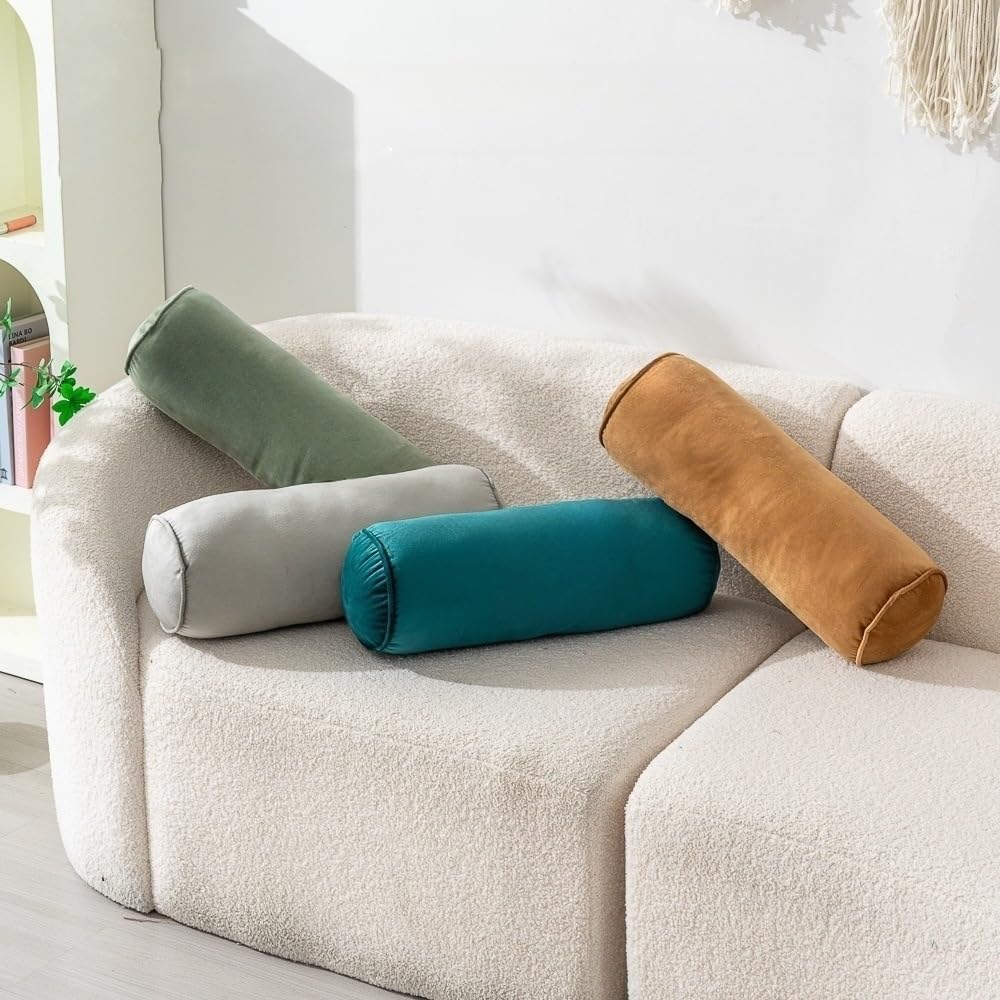 Cylinder Bolster Throw Pillow Roll Neck Pillow Velvet Round Bolster Decorative Throw Pillow for Couch & Bed Cervical Neck Pillow for Neck Home Office Car Decor (Brown)